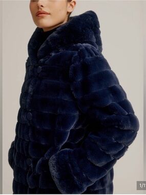 Nikki Jones reversible navy blue faux fur Parker